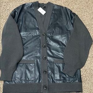 Black Button-Up Cardigan with Pockets